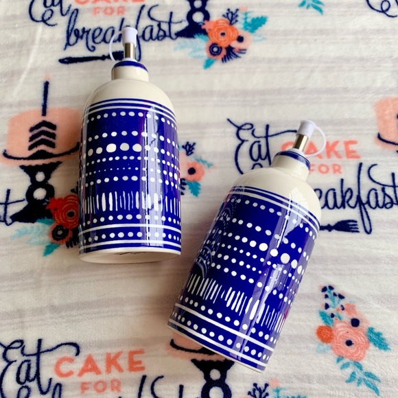 Other - BOHO Navy Blue Stoneware Oil & Vinegar Bottle Set